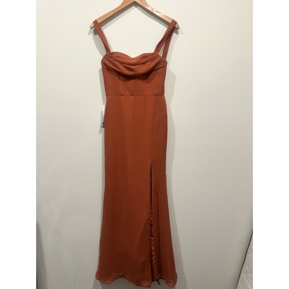 Azazie NWT Burnt Orange Chiffon Bridesmaid Dress Size C Tiny Snag